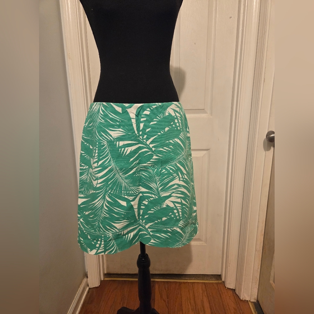 Talbots Green Leaf Print Pencil Skirt